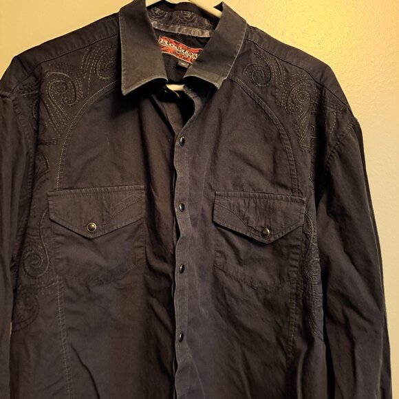Rock & Roll Cowboy Men’s Western Shirt Snap Buttons Black Embroidered Size XL - Picture 2 of 9